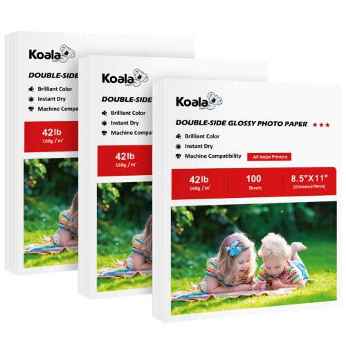 300 Koala Double Sided Photo Paper 8.5x11 Glossy 42 lb Inkjet Printer Brochure - Afbeelding 1 van 9