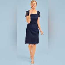 Rsvp Talbots Women's Navy Blue Eyelet Lace Fit & Flare Dress Size 10