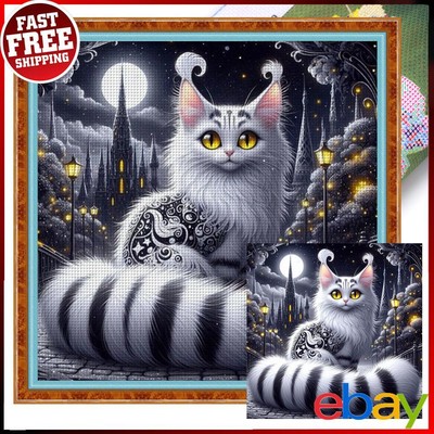 Vollstickerei Öko-Baumwolle Garn 11CT Bedruckt Katze Kreuzstich Kit Kunst 50x50cm