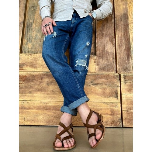 SANDALI UOMO SALENTINI schiavo piatti con infradito pelle e cuoio Esclama  Neri EUR 39,50 - PicClick IT