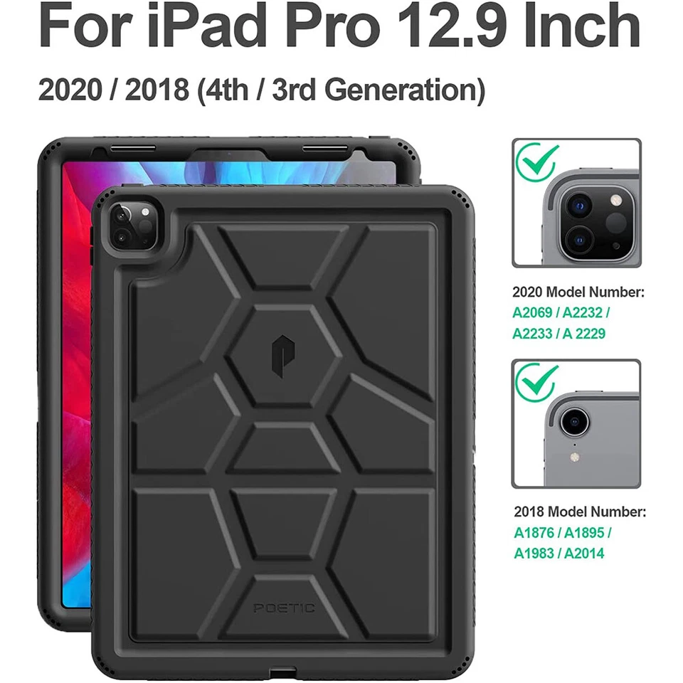 For ipad Pro 12.9 3rd Gen Case 2021 Tablet Cover Black Soft Silicone Full Body - Image 3 of 4