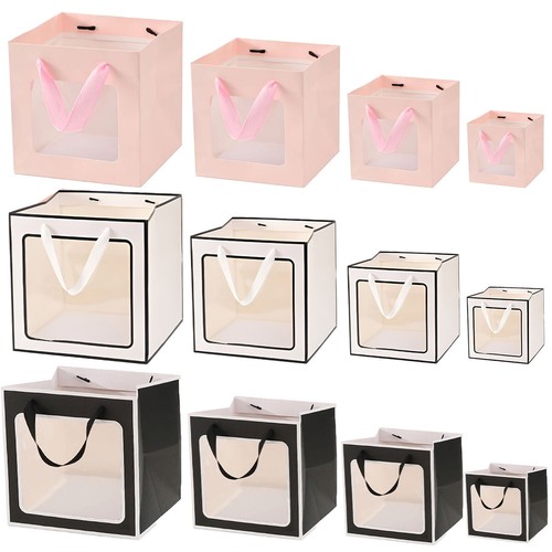 20x Flower Doll Gift Bag Clear Window Packaging Bags Square Box Cake Baking Tote - Picture 12 of 36