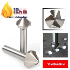 2Pcs 3 Flute HSS Chamfer Mill Cutter, 30mm & 40mm, 90°Countersink for Metal Wood