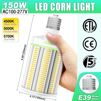 150W LED Corn Light E39 Base Warehouse High Bay Light Adjustable 4500K-5700K