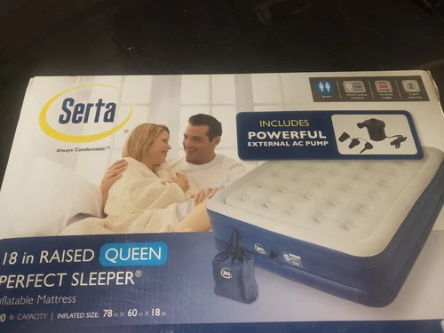 Serta 85004315 Inflatable Air Mattress, Size Queen -18 Blue/Gray