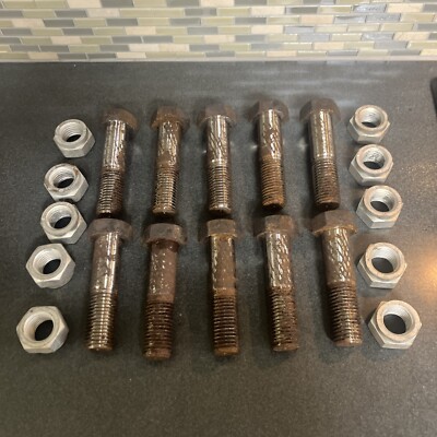 Lot of 10 Steel 1-3/8  - 6 Hex Head Thick Bolts 6.5  Bolt & Lock Nuts 1-3/8  in.