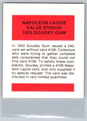 Napoleon Larry LaJoie Reprint 1933 Goudey Gum #106 Baseball Card