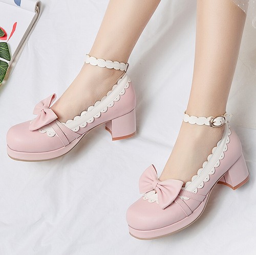Women's Ankle Strap Cute Mary Jane Block Heel Sweet Bow Lolita Dress Pumps  Shoes | eBay