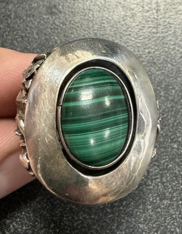 Sterling Silver Malachite Ring Large Size 11 1/2 … - image 10