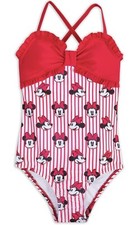 Disney Minnie Mouse Girls 1 Piece Swimsuit Red Stripes Size 5/6