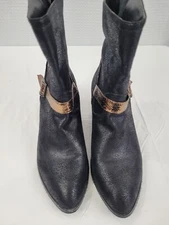 Roper Woman's Short Cowboy Boots Black Faux Suede w/Bronze Wings Size 8.5 