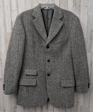 VTG Abercrombie Fitch Blazer Mens M Harris Tweed Herringbone Wool Sport Coat Y2K