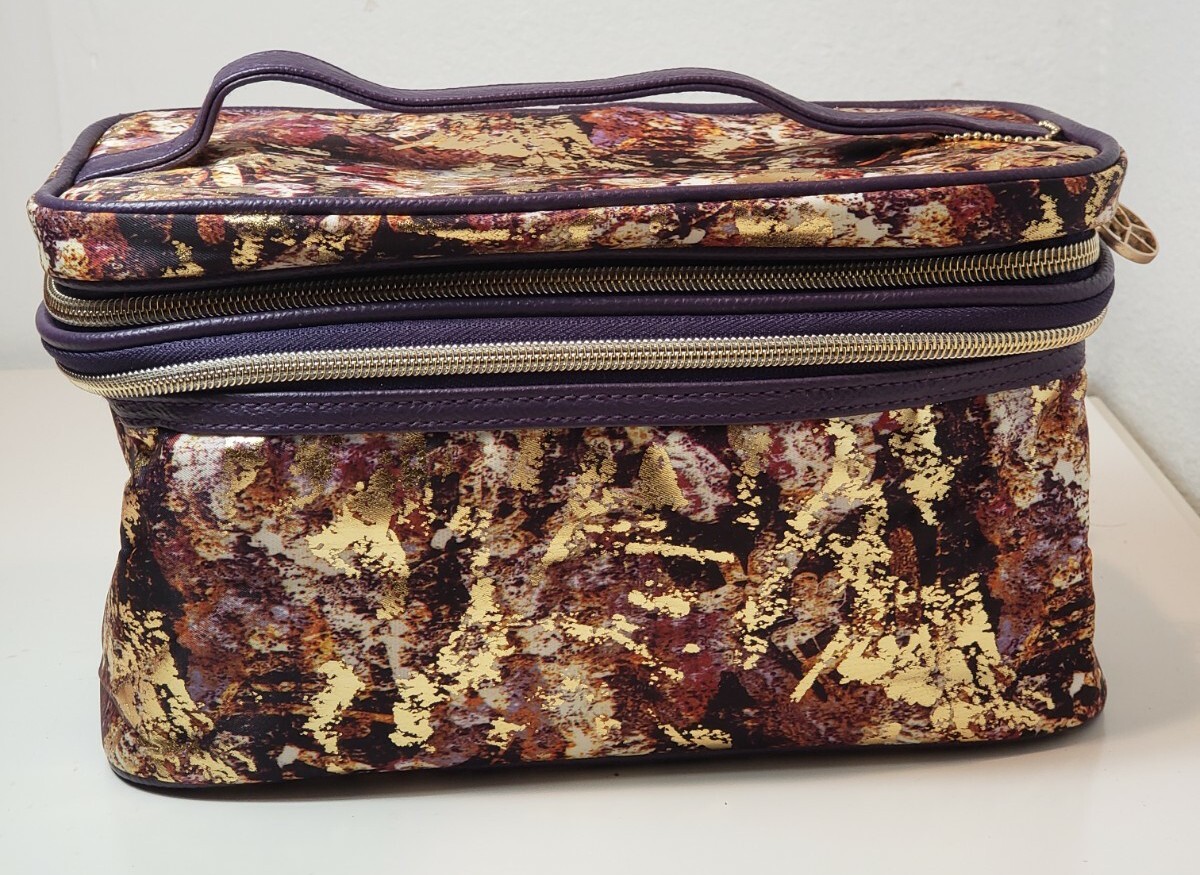Sonia Kashuk Cosmetic Bag Double Zip Train Case Distress Floral with