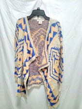 Flying Tomato Beige Orange Blue Aztec Open Front Cardigan Sweater S