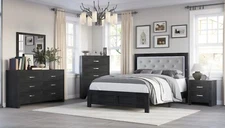 Modern Glam 4Pc Queen Size LED Lights Panel Bed Bedroom Set Furniture Black