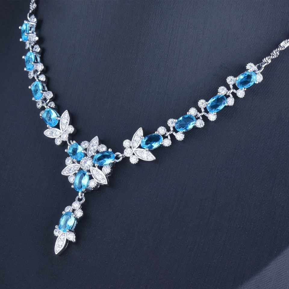 New Charming Women Girls Jewelry Mix Color Blue White Topaz Gems Silver Necklace - Image 3 of 4