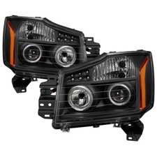 Fit Nissan 04-15 Titan 04-07 Armada Black Angel Eyes Projector Led Headlights