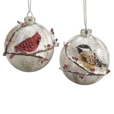 Bird on Branch Glass Ornaments