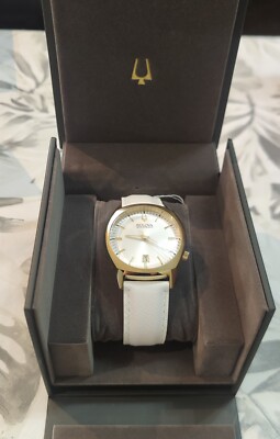 97b131 Bulova Accutron II Limited 97B131 White Strap Watch Leather