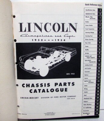 Original 1952 1953 1954 Lincoln Chassis Parts Catalog Book