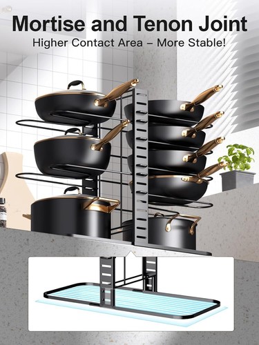 Pots and Pans Organizer : Rack under Cabinet, 8-Tier Kitchen Cabinet Organizers - Picture 4 of 6