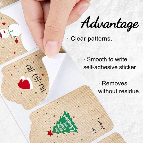 300Pcs/roll Merry Christmas Santa Claus Label Stickers Kraft Paper Handwritten - Photo 4/9