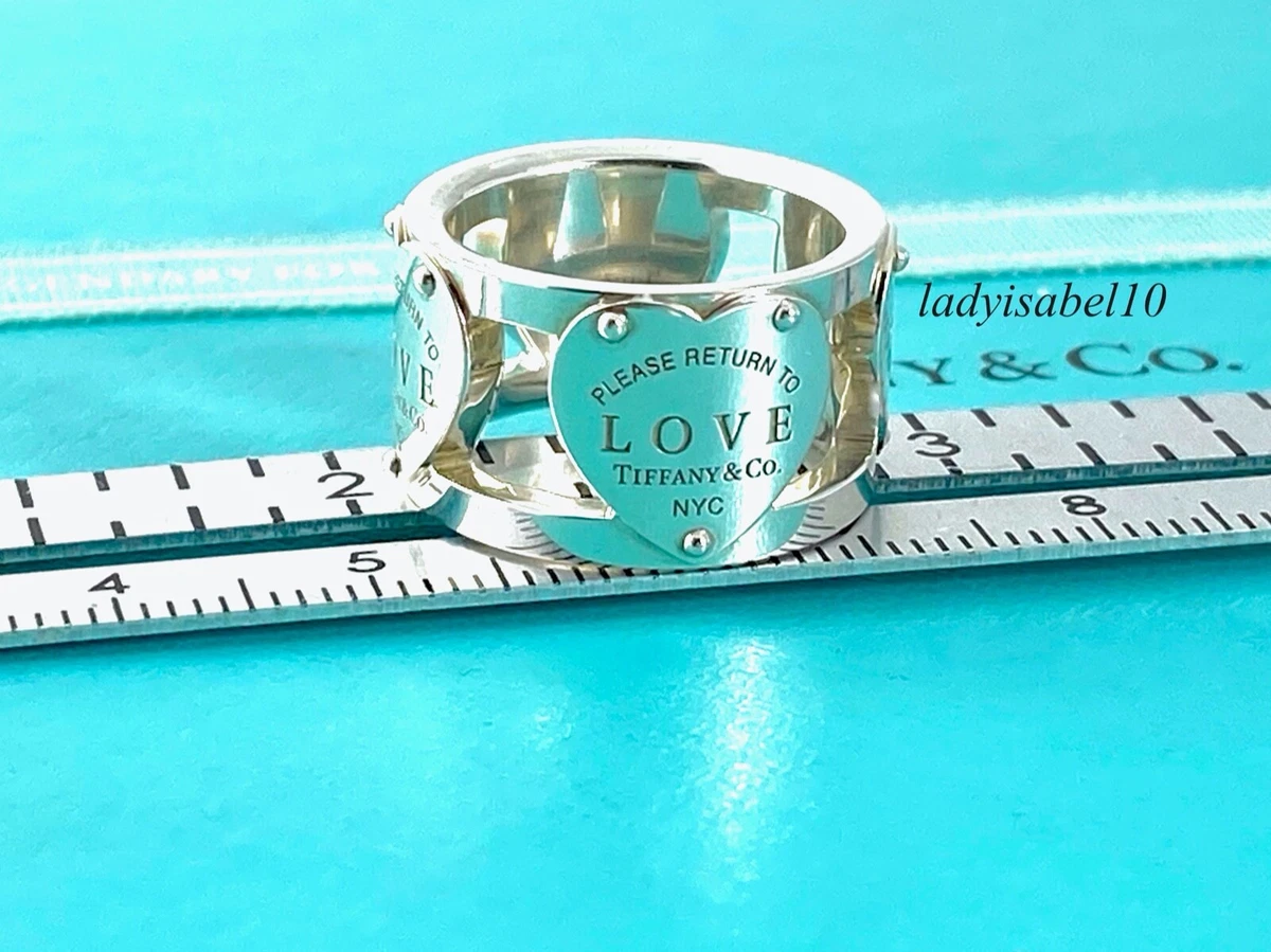 Tiffany Co. Love Heart Sz 7.5 Wide Band Ring Return To Sterling