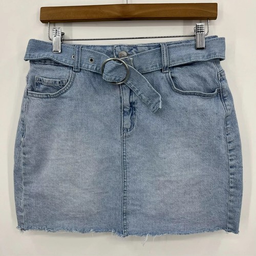 Garage Denim Mini Skirt Women's Size M Blue Light Wash Belted Cotton Pockets
