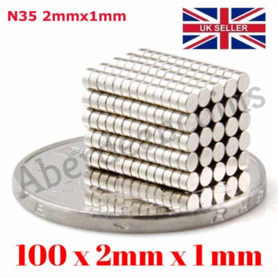 100 x 2mm x 1mm Disc Neodymium Magnets N35 Warhammer craft Models Tiny 2x1mm
