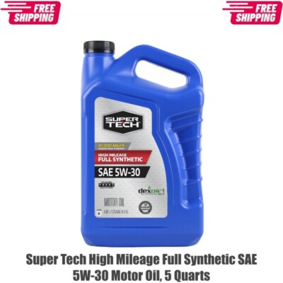 Super Tech High Mileage Full Synthetic SAE 5W-30 Motor Oil, 5 Quarts
