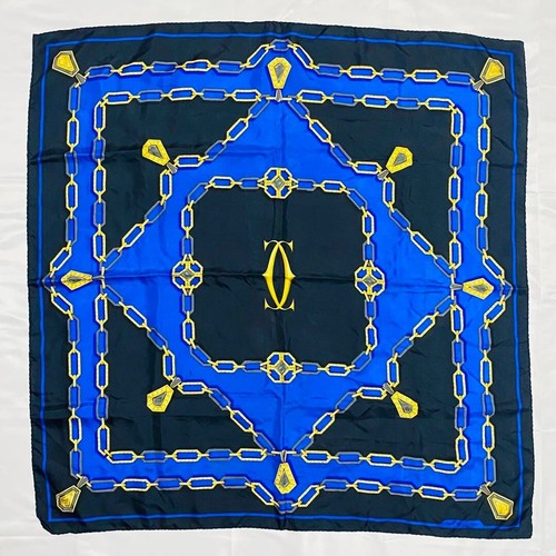 Cartier Schmuck Kette Schal schwarz blau 100% Seide Bijou Muster