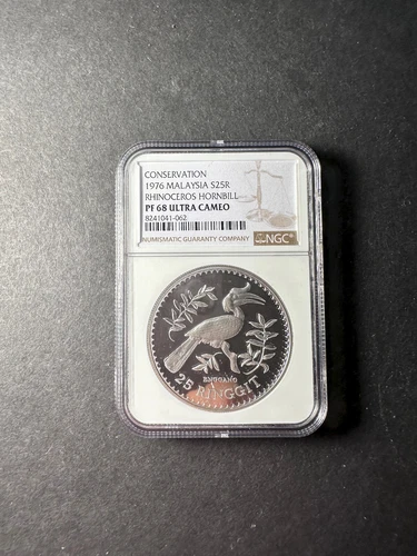 Malaysia silver 25 ringgit 1976 Rhinoceros Hornbill Proof NGC PF68 ULTRA CAMEO