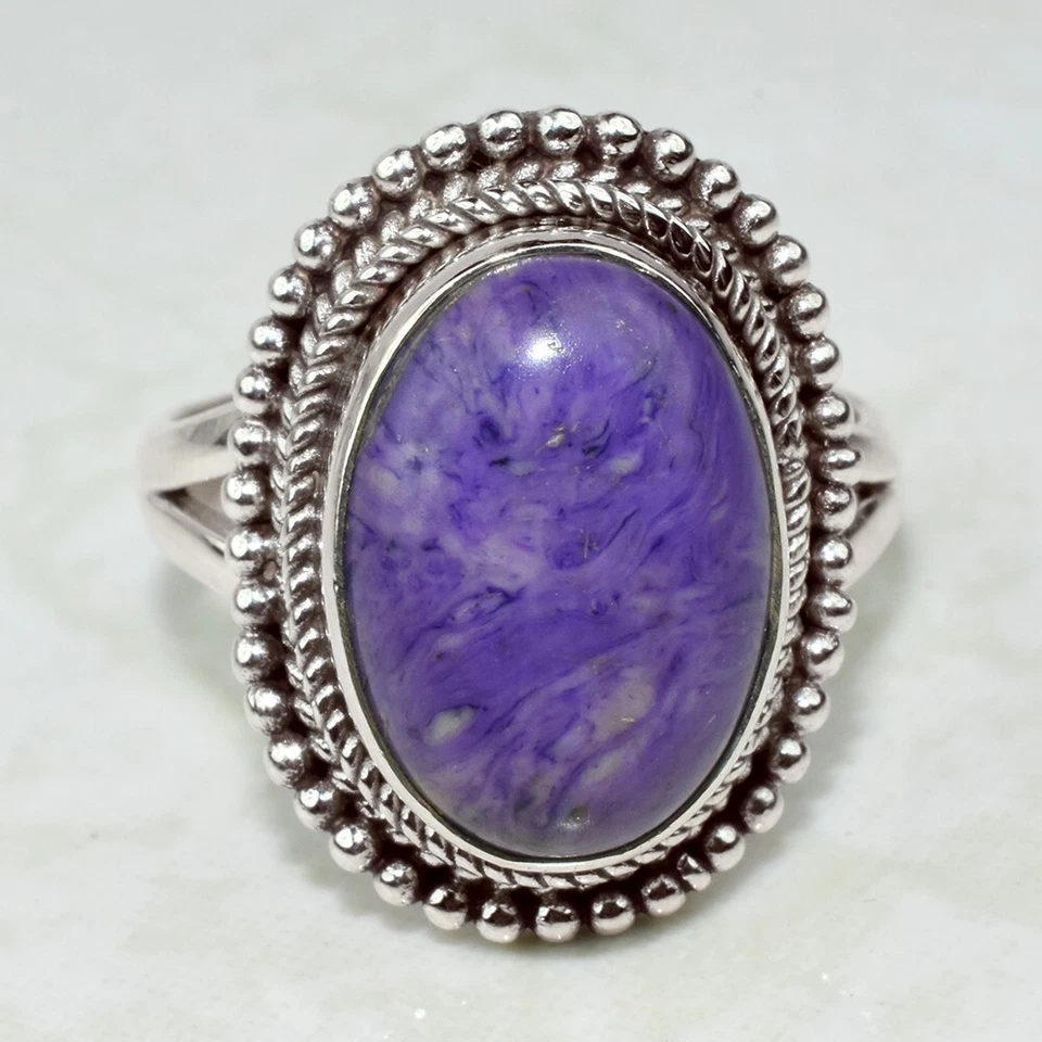 Anillo Charoite, Anillo de Plata, Anillo de Piedras Preciosas, Anillo Hecho a Mano, Talla 5US - 12US, Regalos Foto 2 de 4