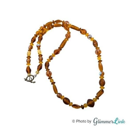 Honey Brown Mixed Bead AB Aurora Borealis Silver Tone Toggle Clasp Necklace