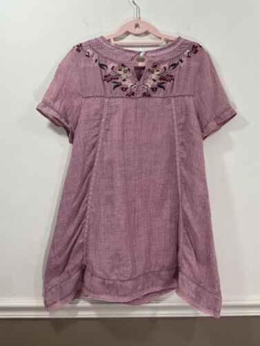 Umgee Damen besticktes Kleid MEDIUM Prairie Pink über Knie Baumwollmischung - Bild 3 von 9