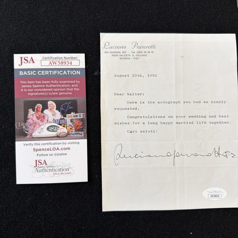 Luciano Pavarotti Personal Stationery Signed JSA