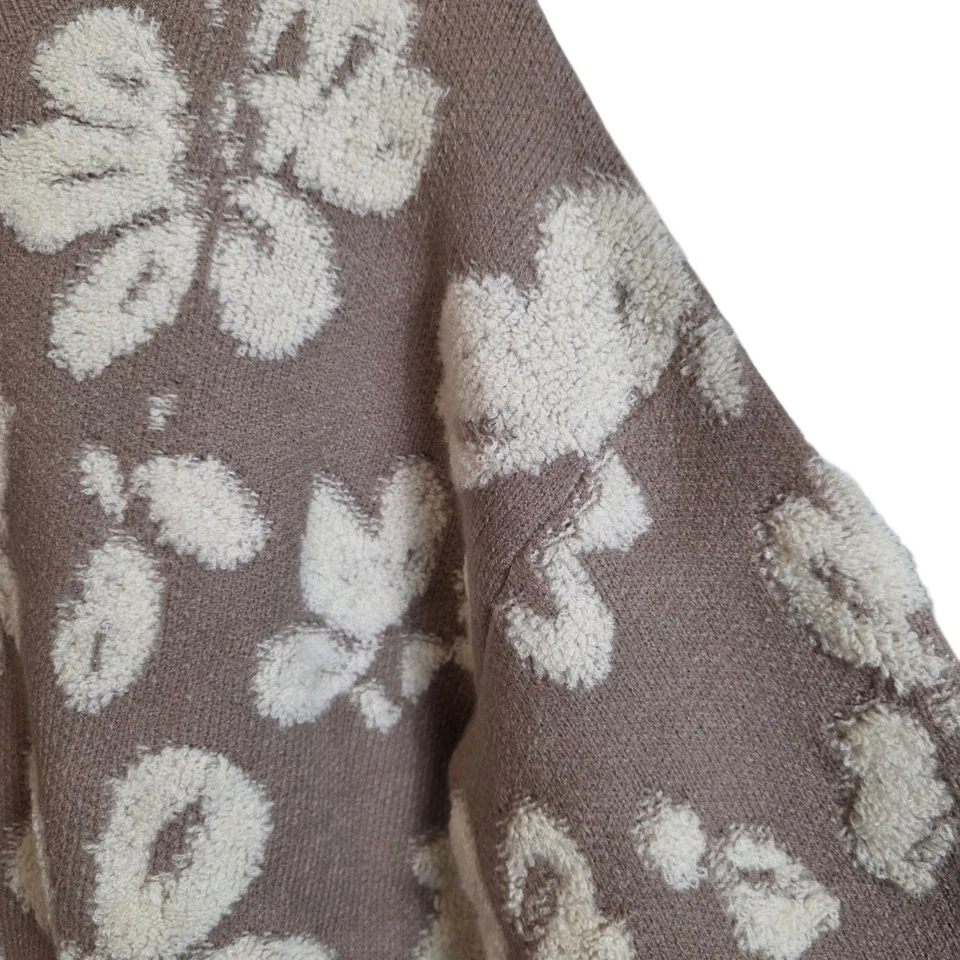 Blu Pepper Taupe 奶油花卉雪尼尔针织毛衣中号破旧下摆 — 第 4/4 张图片