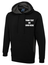 Image of Personalised Uneek Two Tone Hooded Sweatshirt Printed Text Logo Unisex Gym Gifts