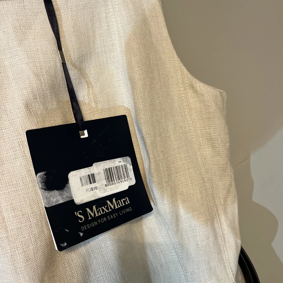 'S Max Mara Cipro льняной льна бежевый платье без рукавов - размер 0 - розничной $1150 - Изображение 4 из 4