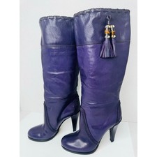 Gucci Vintage Purple Slouch Leather Tassel Knee High Boots EU 36