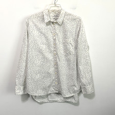 Madewell Oversized Blouse Top Large Polka Dot Long Sleeve Button Front White