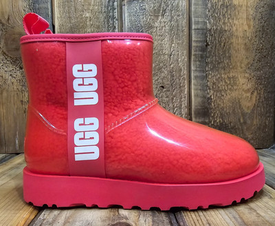 UGG CLASSIC CLEAR MINI RAIN BOOT WOMENS US 6 ~ PINK WATERPROOF INSULATED WARM