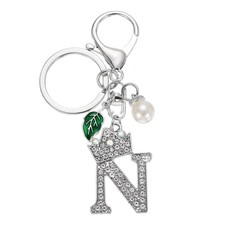 Bling Crown Initial Letter Keychain for Women Letter A-Z Key Chain Silver-N