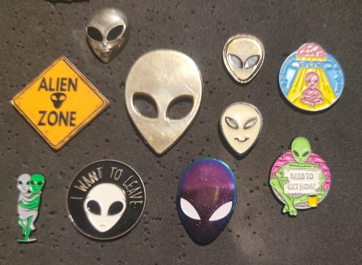 Lot of 10 Alien UFO Enamel Pins Area 51 Extraterrestrial ET Space Brooches