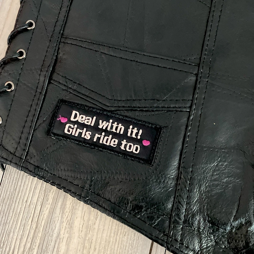 Diamond Plate Women’s Genuine Leather Biker Vest Lady Rider Snap Button Medium - Image 2 of 4