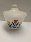 Vintage Fire King Tulip Grease Jar w/ Lid 1950s White Oven Ware Milk Glass USA