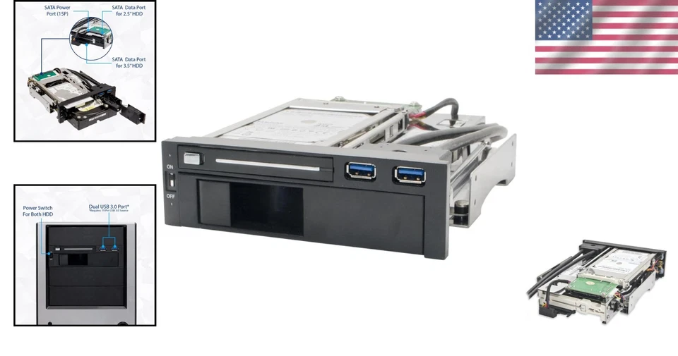 Tool-Free 5.25" Bay Rack for SATA HDDs with Dual USB 3.0 Ports - Modern Design - Image 2 of 4