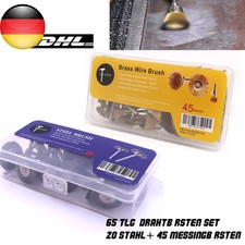 65-tlg. Drahtb&uuml;rsten-Set: 20 Stahl- & 45 Messingb&uuml;rsten f&uuml;r Bohrmaschine & Winke