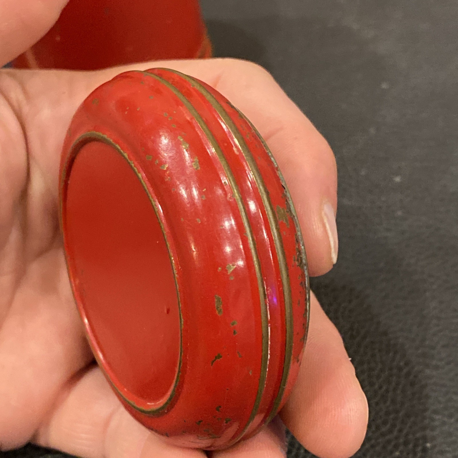 RED Vtg 1930s PARK SHERMAN Cigarette Ash Tray Canister Dispenser Brass Art Deco