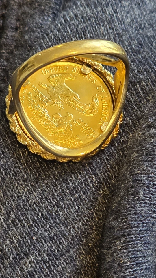 1986 Roman Numeral 5 Dollar Gold Coin USA Set In 14k Gold Ring - Image 3 of 4